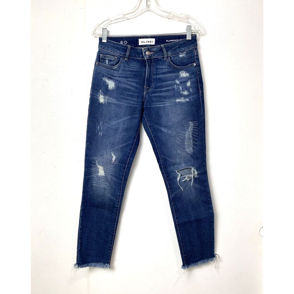 DL1961 Florence Boyfriend Jeans Womens's Dark Wash Distressed Frayed Hem Size 26